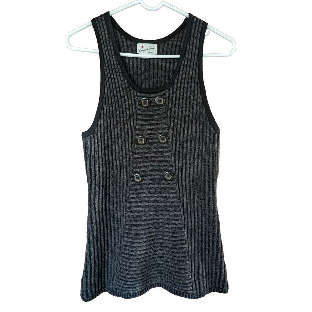 Laureate Lane Anthropologie Gray Rib Knit Tank Top w/ Button, Sz M Wool Angora